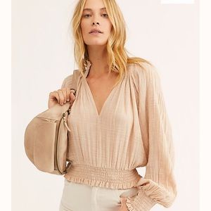 NWT Free People Solid Smocked Top S